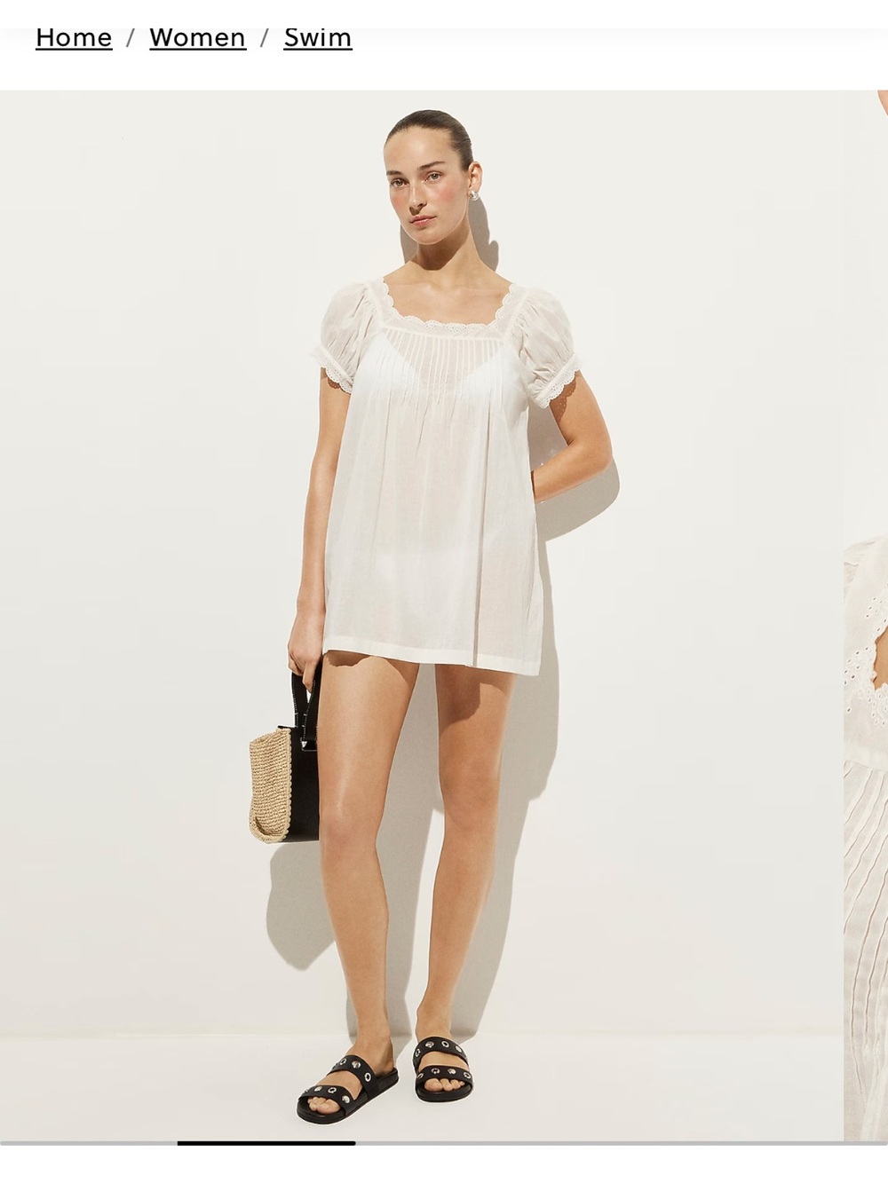 J. Crew White Cotton voile scallop-trim babydoll dress